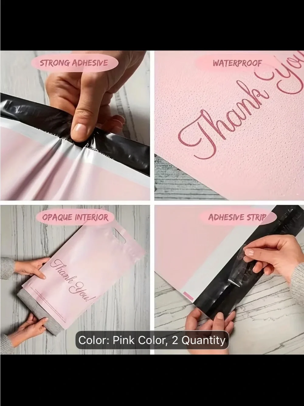 Pink Thank You Mailer Bags - Pack of 10 5.9”x10.63”